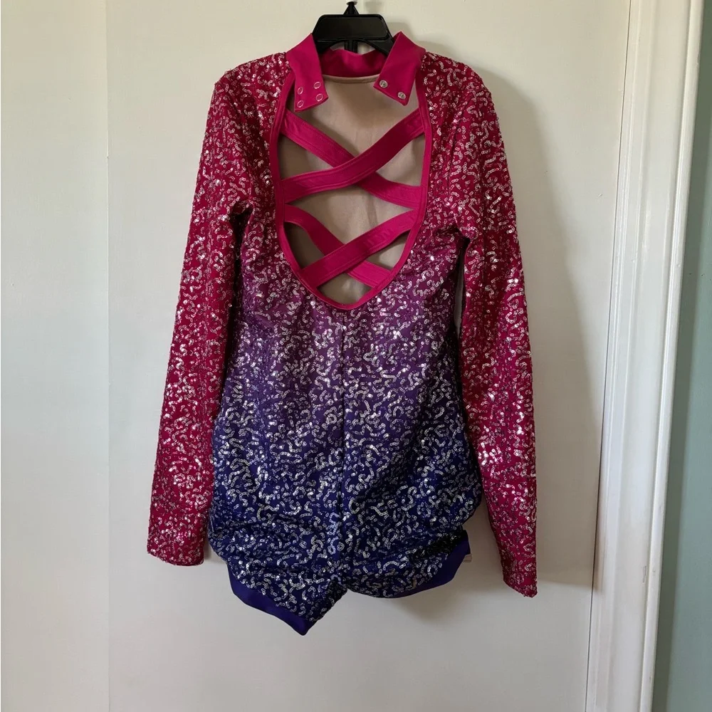 Weissman Girls Gradient Sequin Dance Costume Top in Pink and Purple